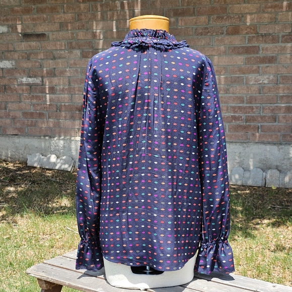 NWOT J Crew navy & lips silk blouse - Picture 6 of 9